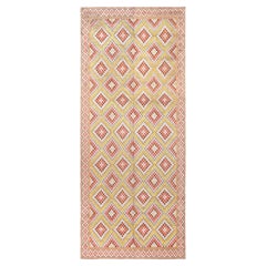 Doris Leslie Blau Vintage Swedish Hooked Geometric Soft Beige Flatweave Wool Rug