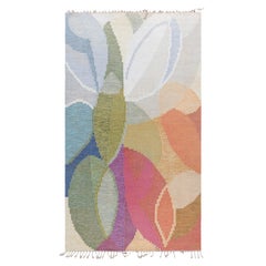 Doris Leslie Blau: Vintage-Teppich aus Schweden, hellbeige, flachgewebt, von Ingegerd Silow