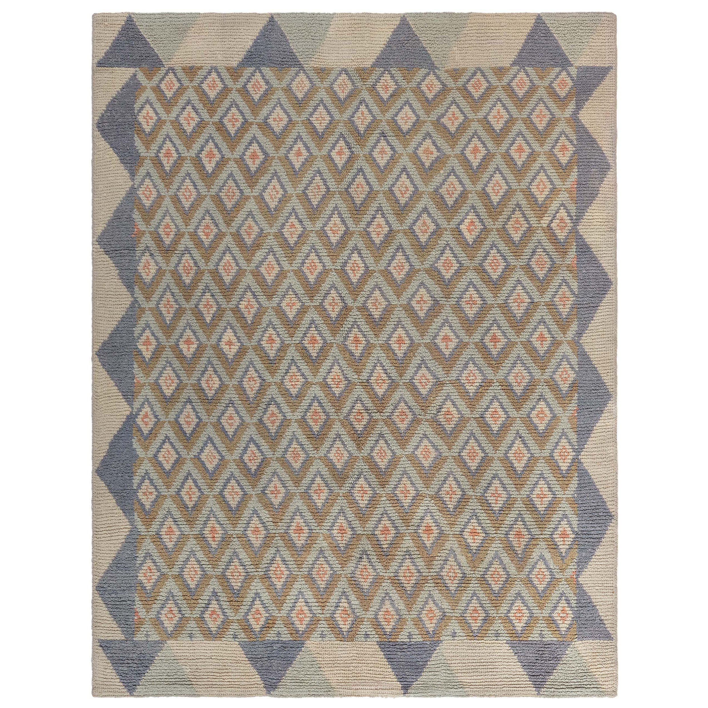 Doris Leslie Blau Vintage Schwedischer Florteppich