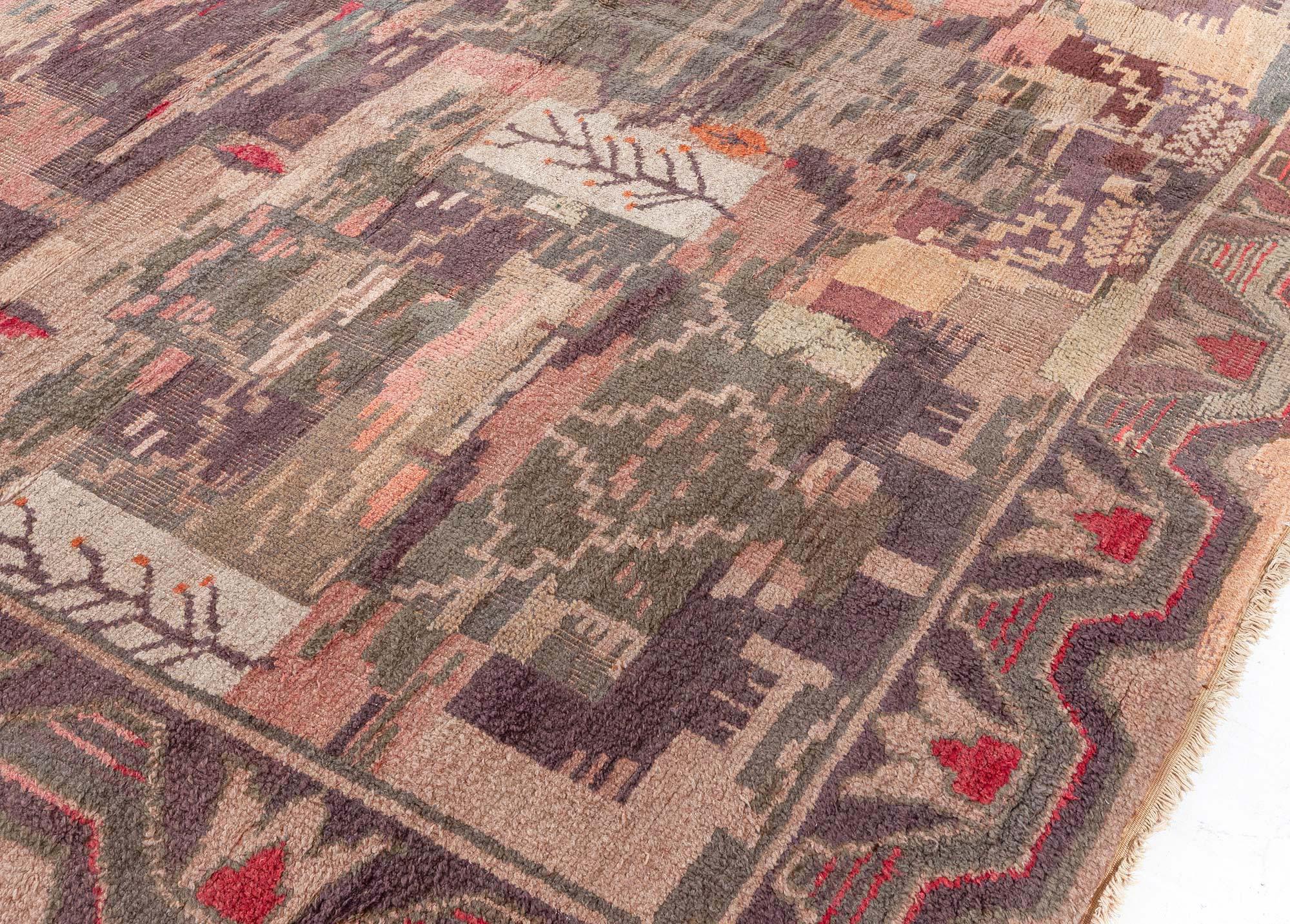 Vintage Swedish Pile Rug in Earthy Tapestry Style
Size: 9'9