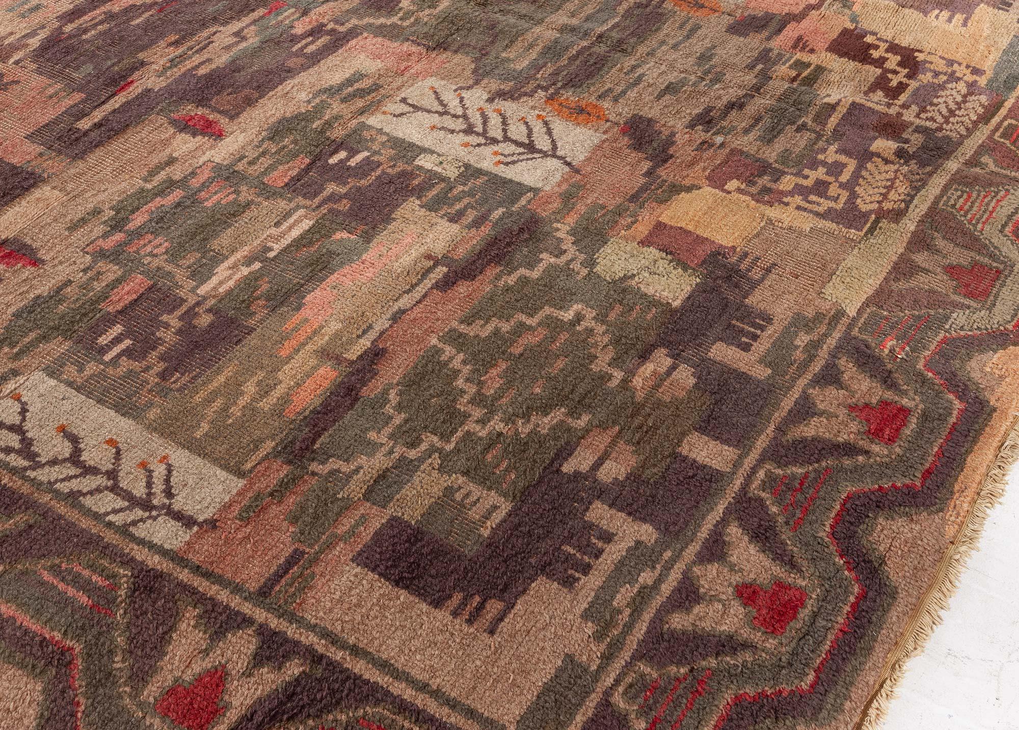 Doris Leslie Blau Vintage Swedish Pile Rug in Earthy Tapestry Style In Good Condition For Sale In New York, NY