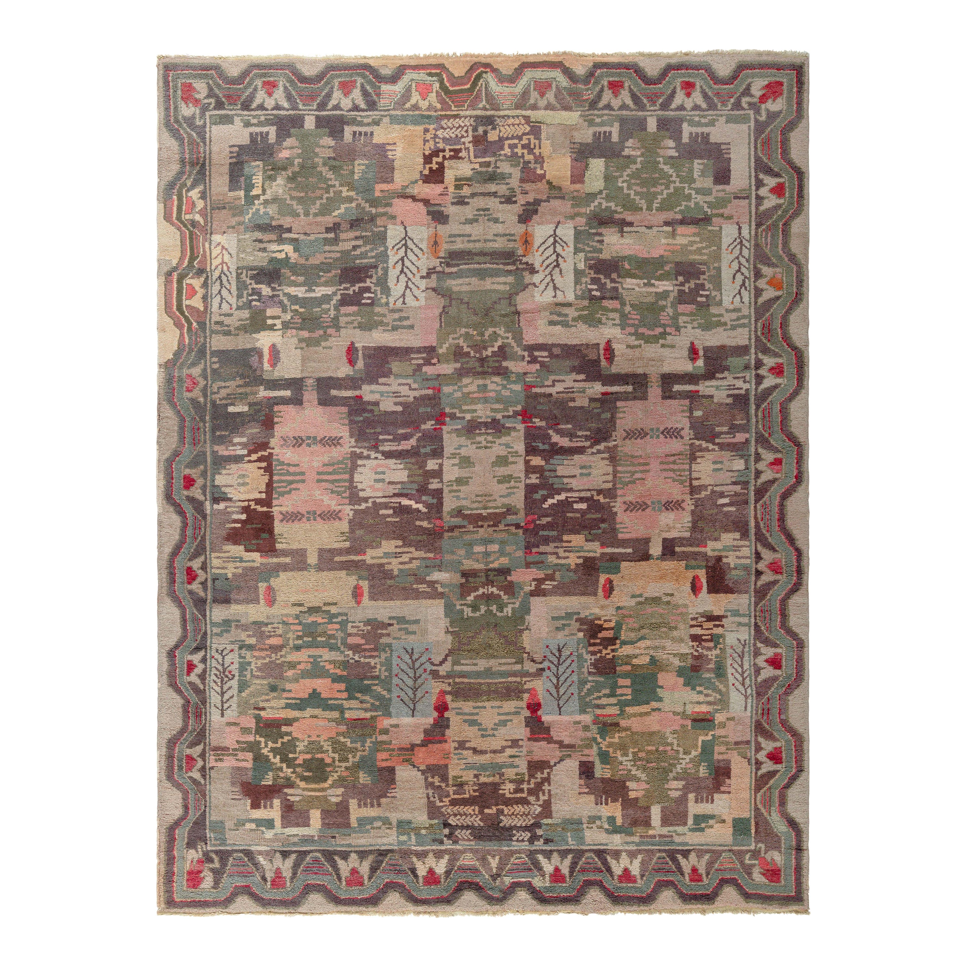 Doris Leslie Blau Vintage Swedish Pile Rug in Earthy Tapestry Style For Sale
