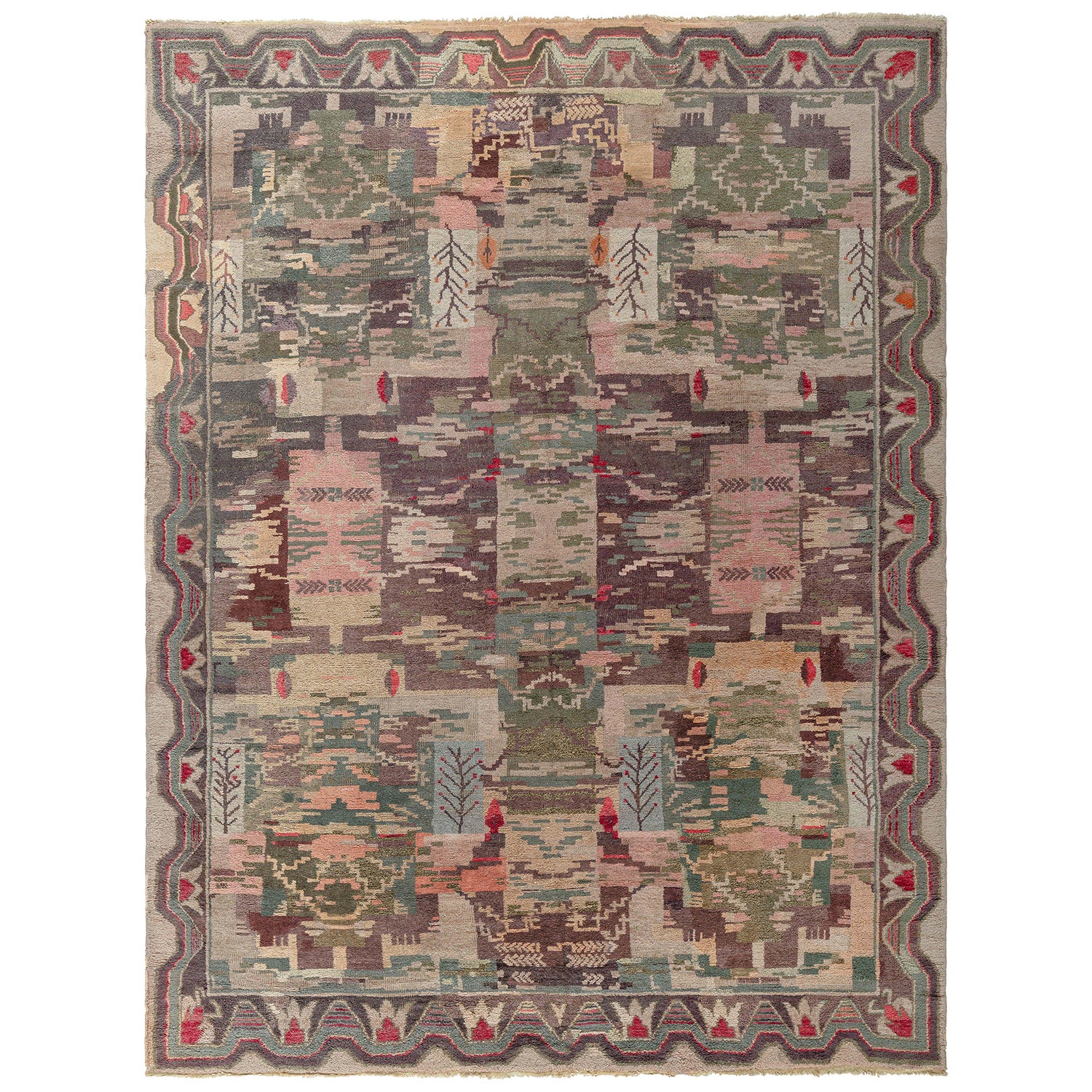Doris Leslie Blau Vintage Swedish Pile Rug in Earthy Tapestry Style For Sale