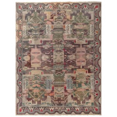 Doris Leslie Blauer schwedischer Vintage Pile-Teppich im erdfarbenen Wandteppichstil