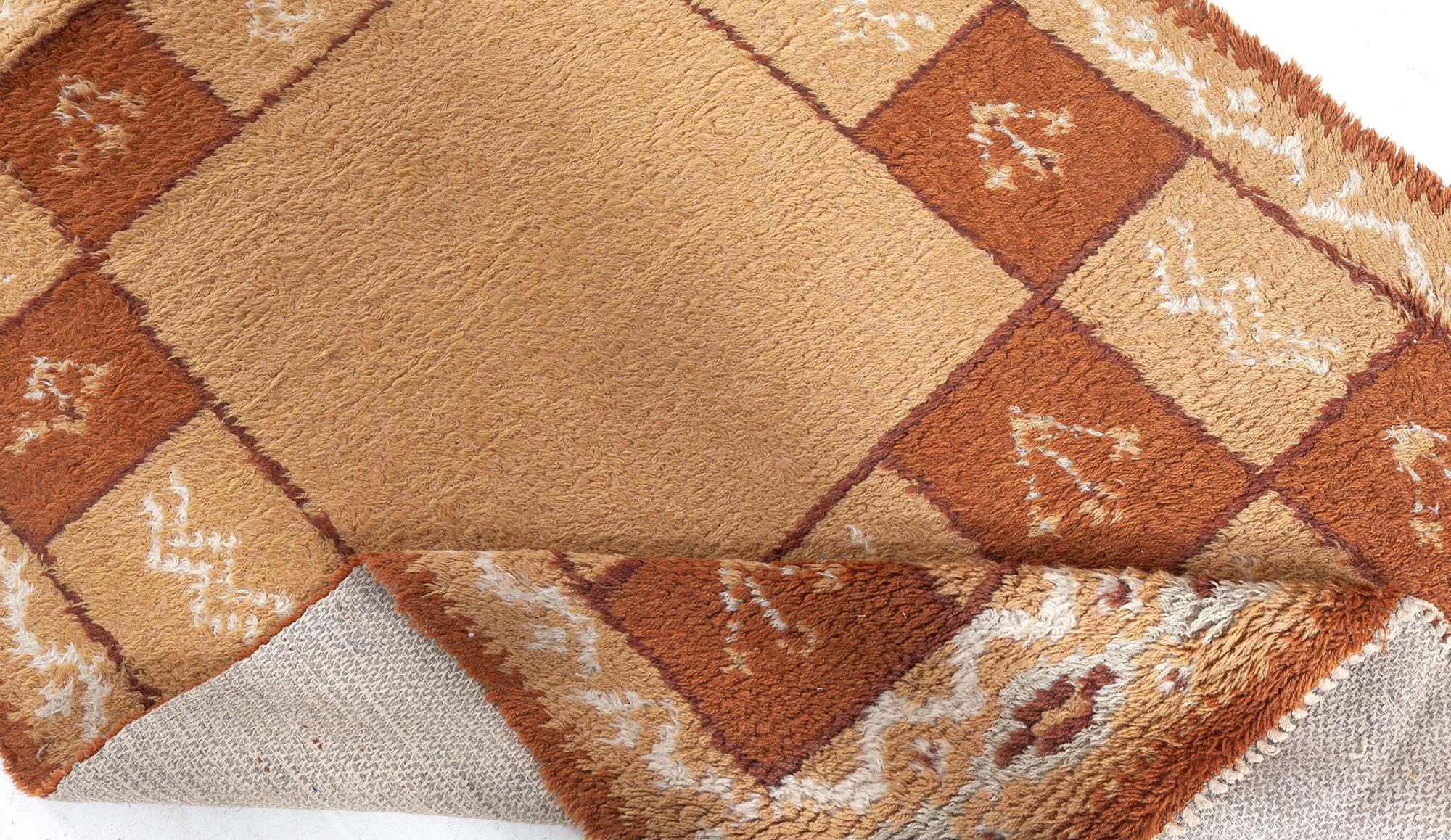 Doris Leslie Blau Vintage Swedish Pile Rug in Geometric Checkerboard Design In Good Condition For Sale In New York, NY