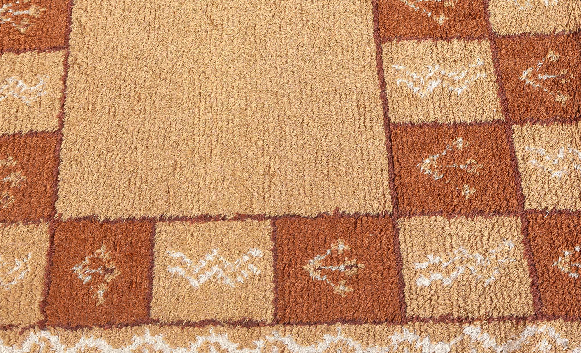 Wool Doris Leslie Blau Vintage Swedish Pile Rug in Geometric Checkerboard Design For Sale