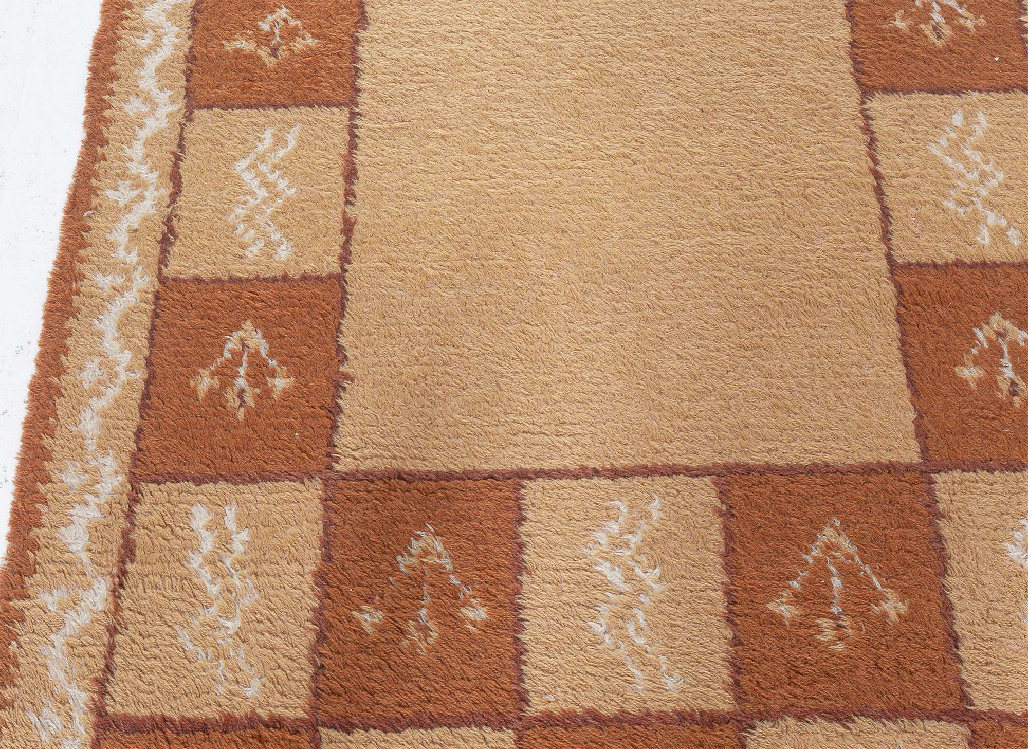 Doris Leslie Blau Vintage Swedish Pile Rug in Geometric Checkerboard Design For Sale 1