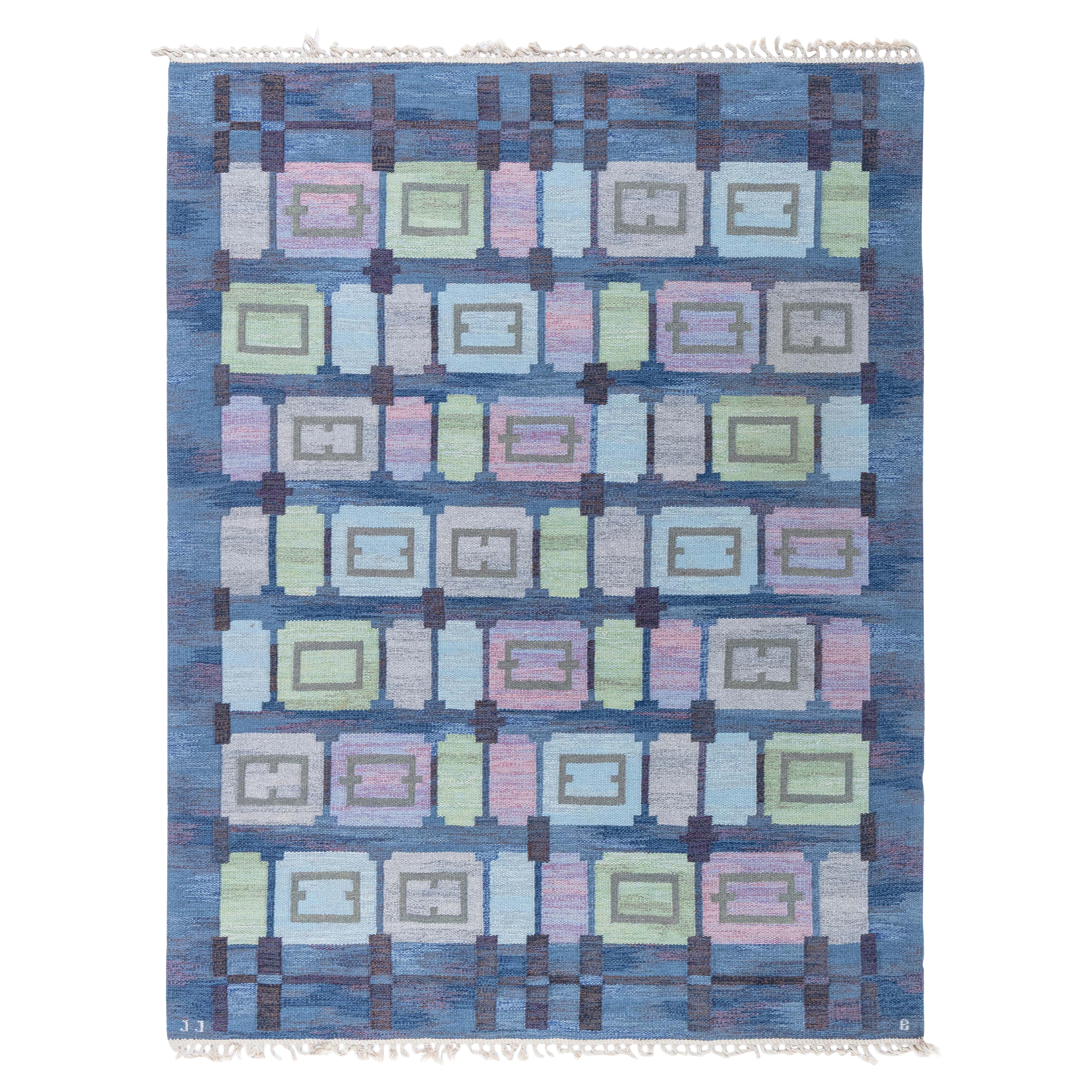 Doris Leslie Blauer schwedischer Vintage-Teppich von Judith Johansson Spise Hall