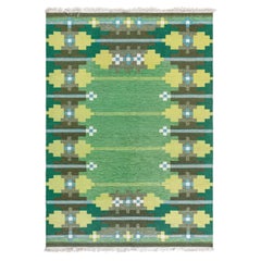 Tapis suédois vintage Doris Leslie Blau en verts luxuriants et motifs géométriques
