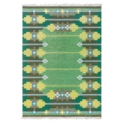 Doris Leslie Blau Vintage Swedish Rug in Lush Greens and Geometric Patterns