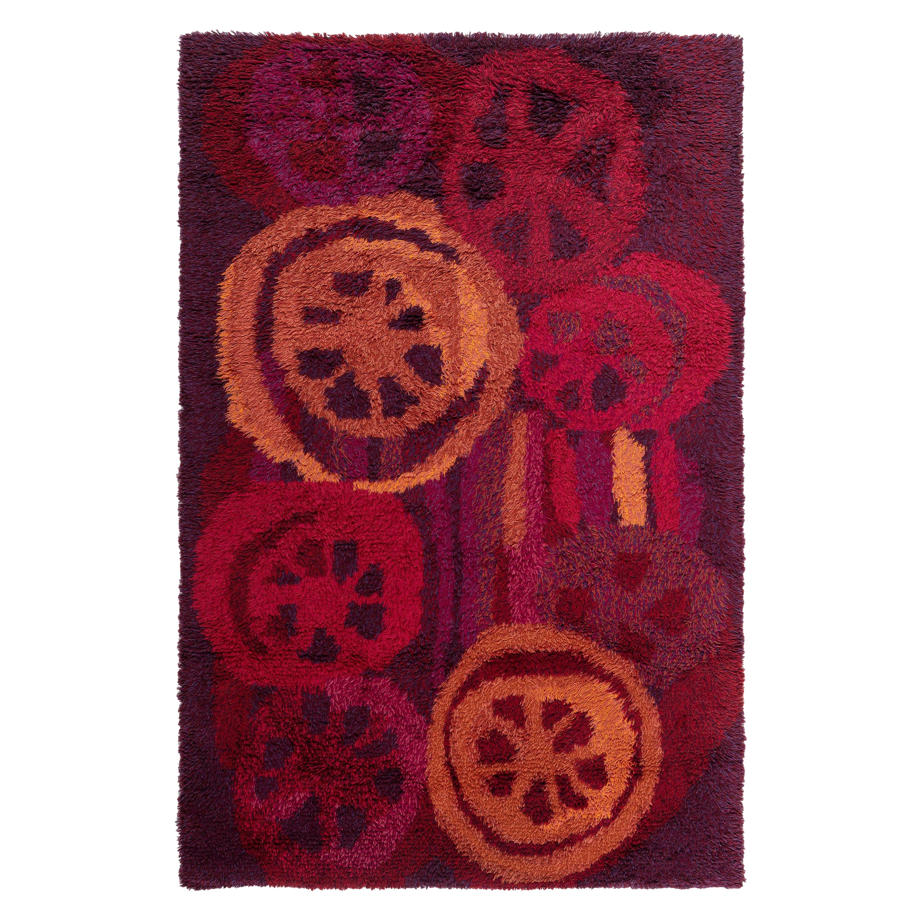 Doris Leslie Blauer schwedischer Vintage Rya-Teppich im Angebot