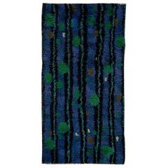 Tapis Rya suédois vintage Doris Leslie Blau en bleu et vert