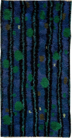 Doris Leslie Blau Vintage Swedish Rya Rug in Blue and Green