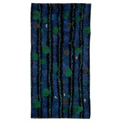 Doris Leslie Blau Vintage Swedish Rya Rug in Blue and Green