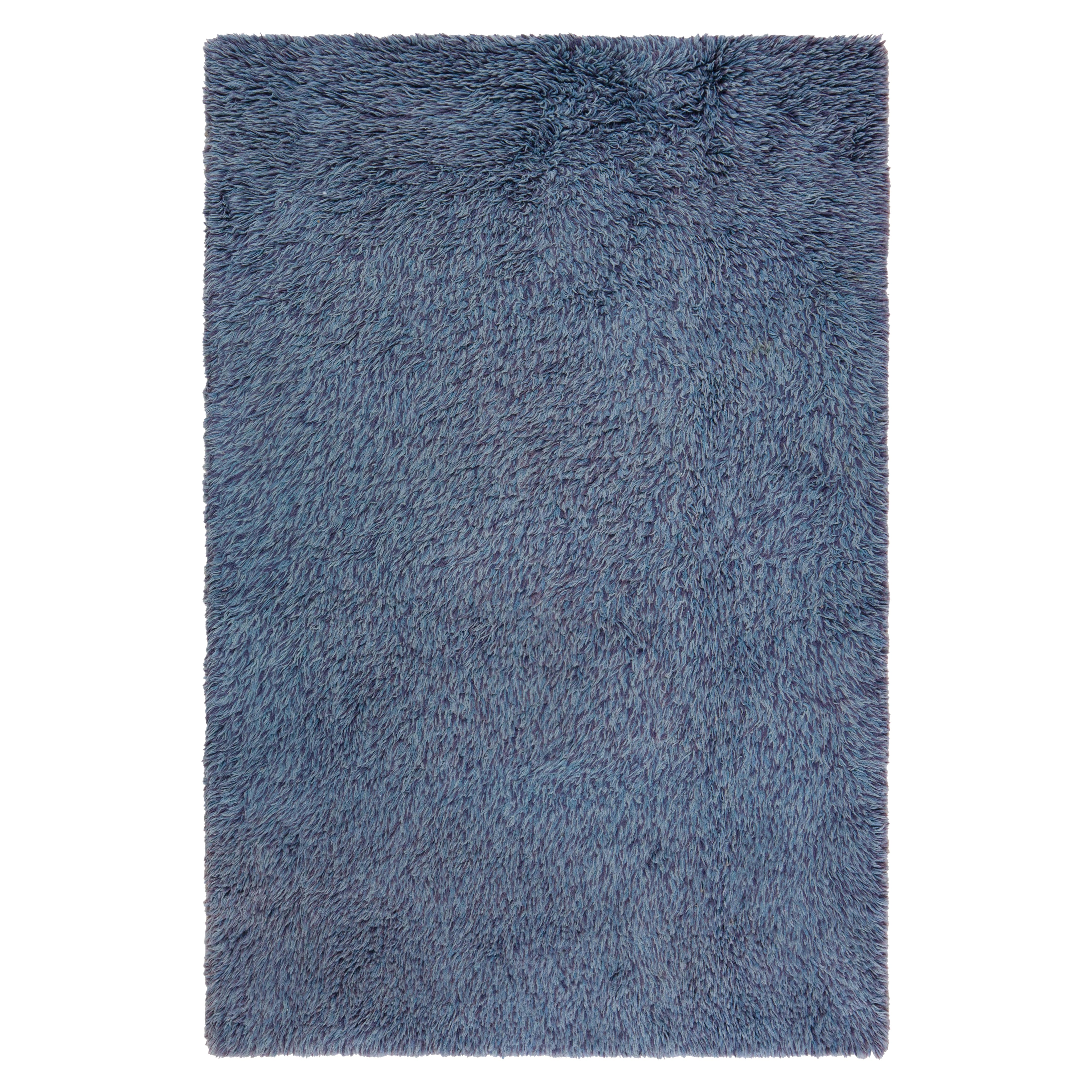 Tapis Rya suédois vintage bleu Doris Leslie Blau