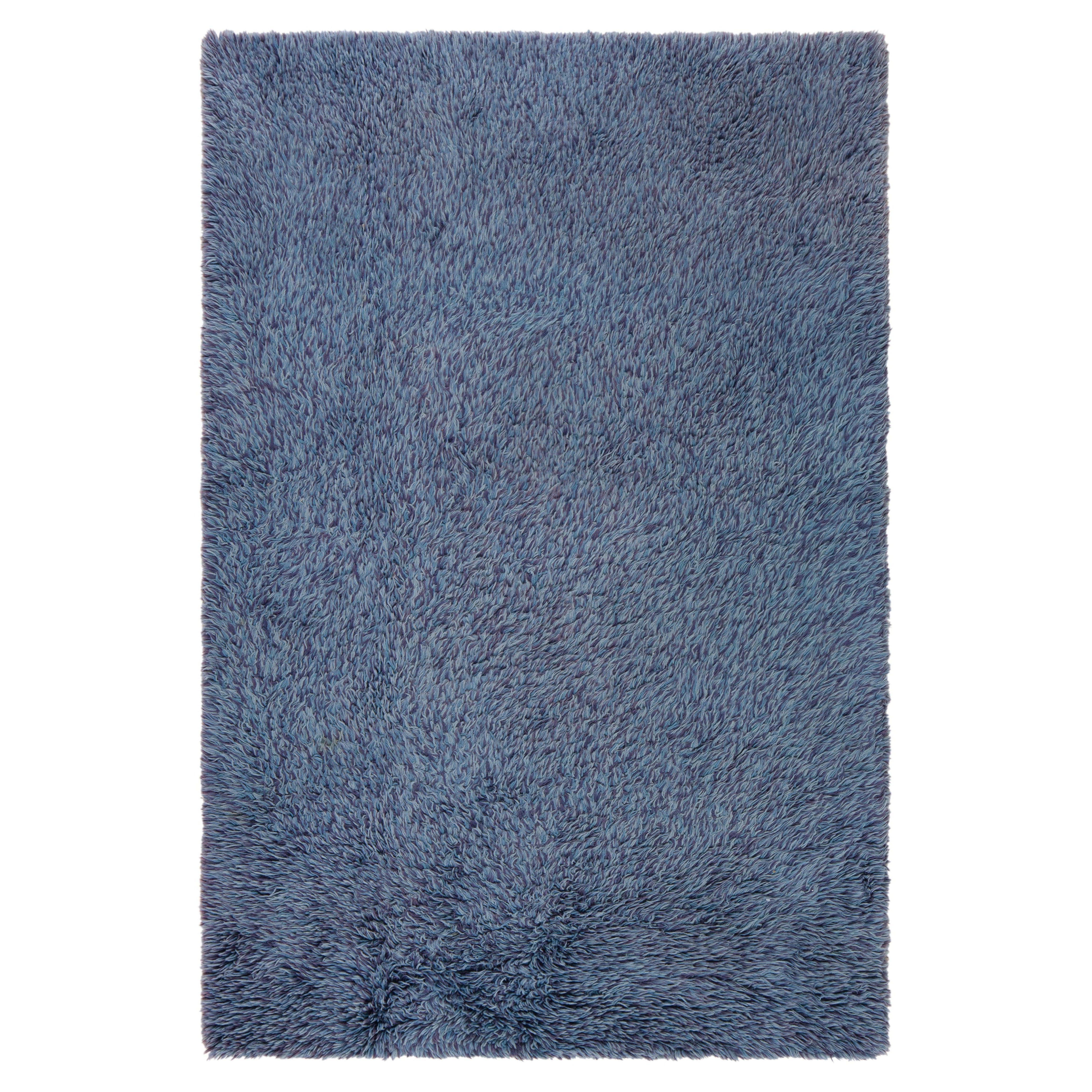 Doris Leslie Blau Vintage Swedish Rya Rug in Blue For Sale