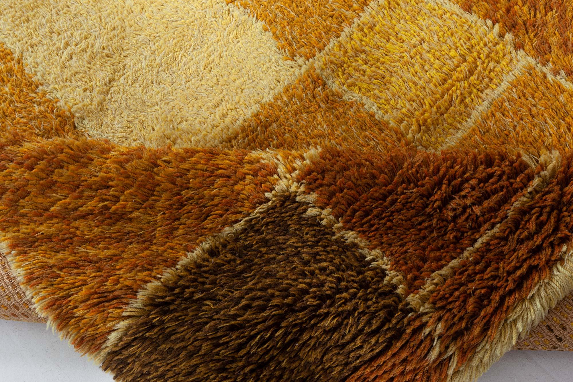 Mid-Century Modern Doris Leslie Blau Vintage Swedish Rya Rug in Warm Autumnal Tones For Sale