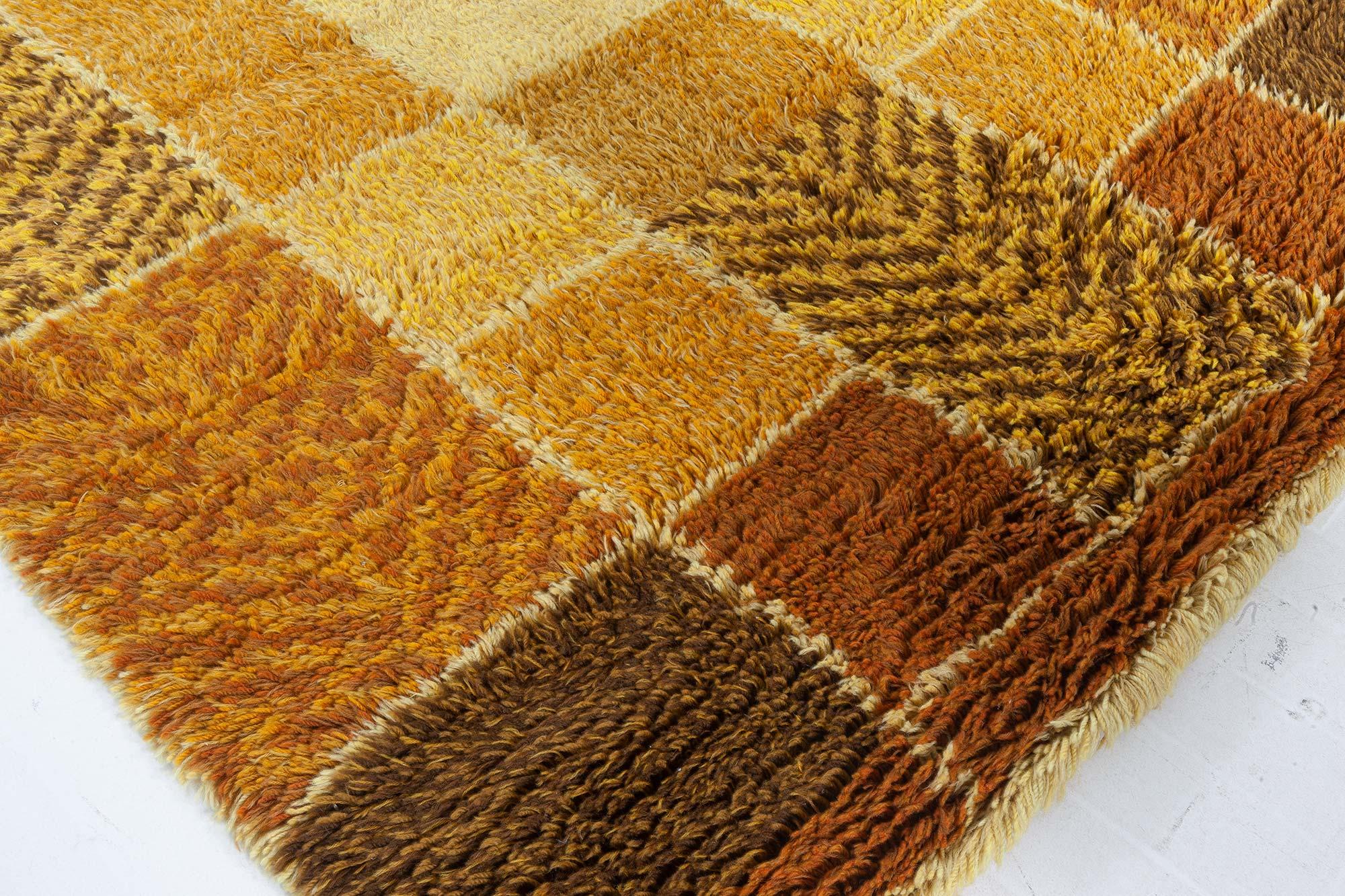 Wool Doris Leslie Blau Vintage Swedish Rya Rug in Warm Autumnal Tones For Sale