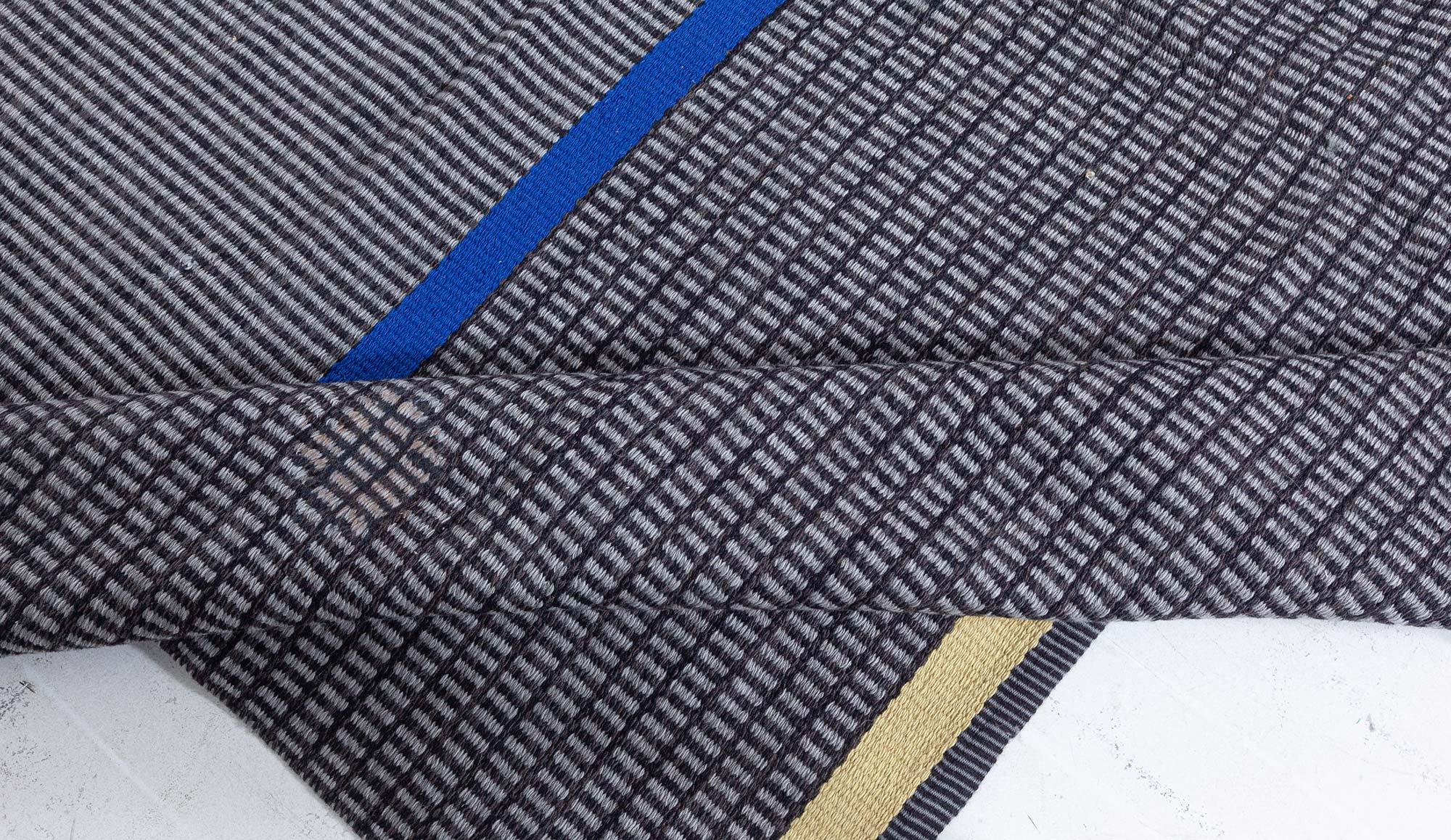 Mid-Century Modern Doris Leslie Blau Vintage Swedish Striped Gray Rug by Lagerhem Ullberg For Sale