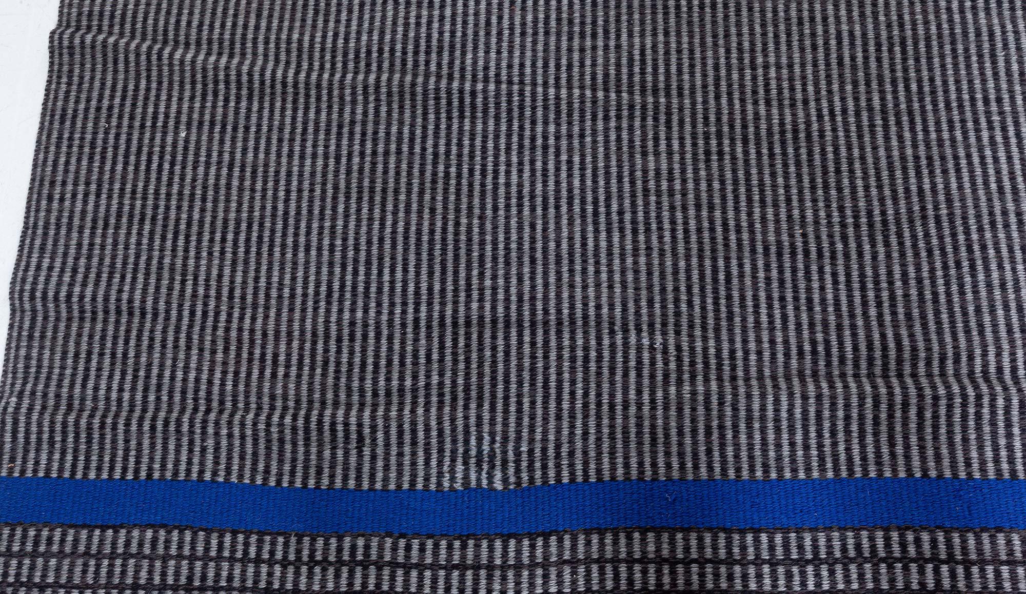 Wool Doris Leslie Blau Vintage Swedish Striped Gray Rug by Lagerhem Ullberg For Sale