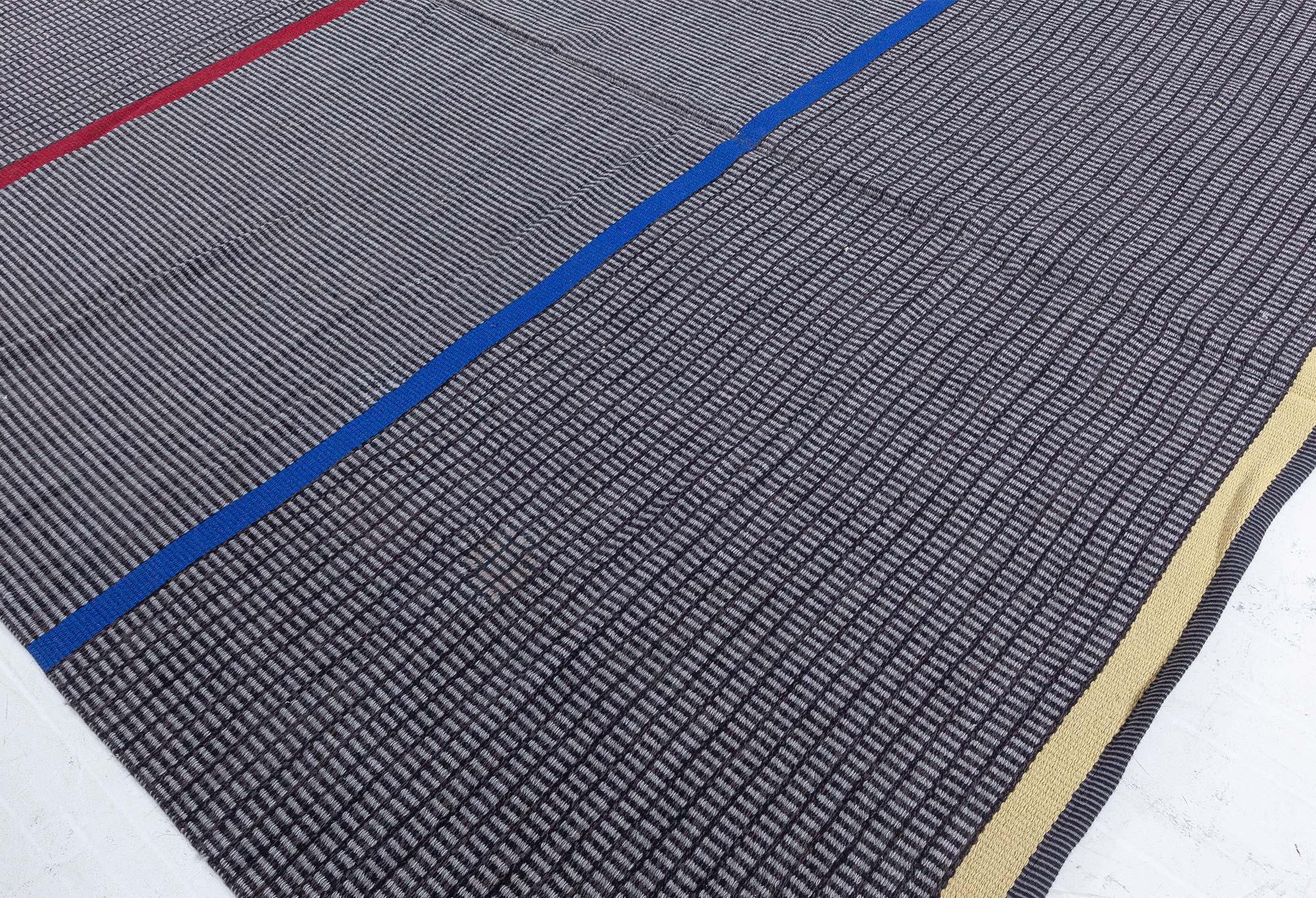 Doris Leslie Blau Vintage Swedish Striped Gray Rug by Lagerhem Ullberg For Sale 1