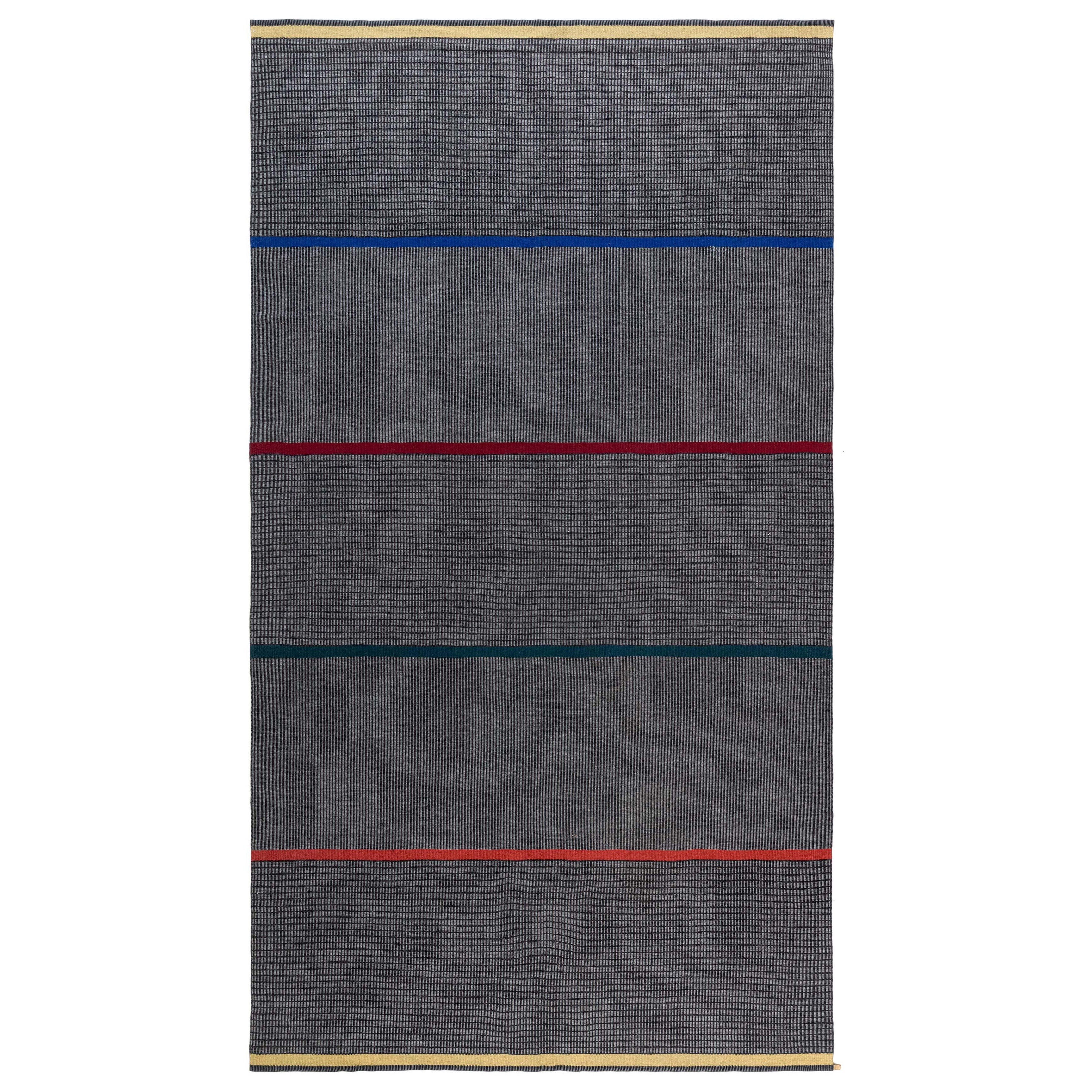 Doris Leslie Blau gestreifter schwedischer gestreifter grauer Vintage-Teppich von Lagerhem Ullberg im Angebot