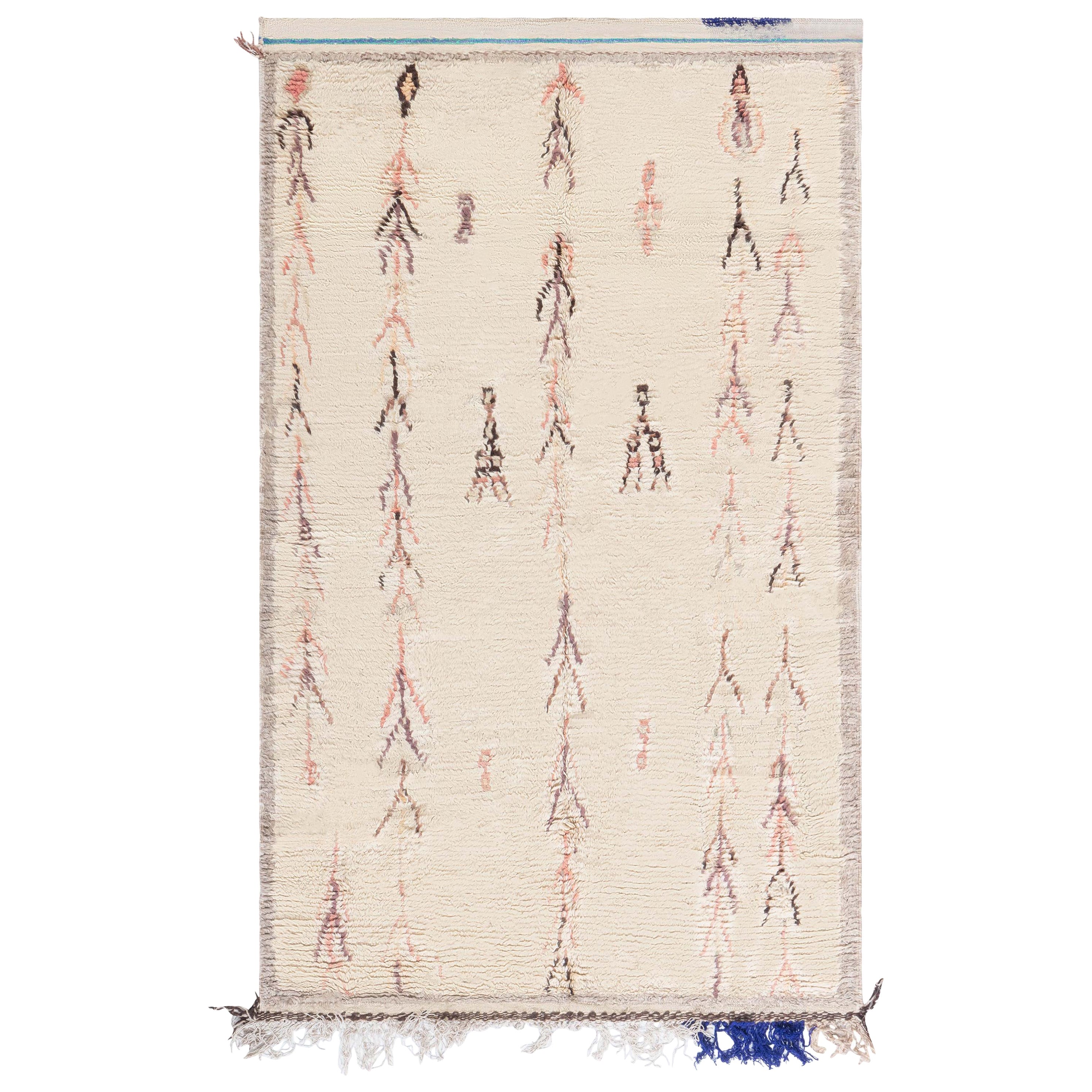 Doris Leslie Blau Alfombra vintage tribal marroquí de lana natural hecha a mano