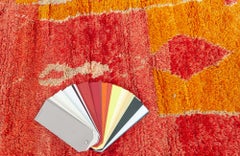 Doris Leslie Blauer Vintage Stammeskunst Marokkanischer rot-oranger Wollteppich