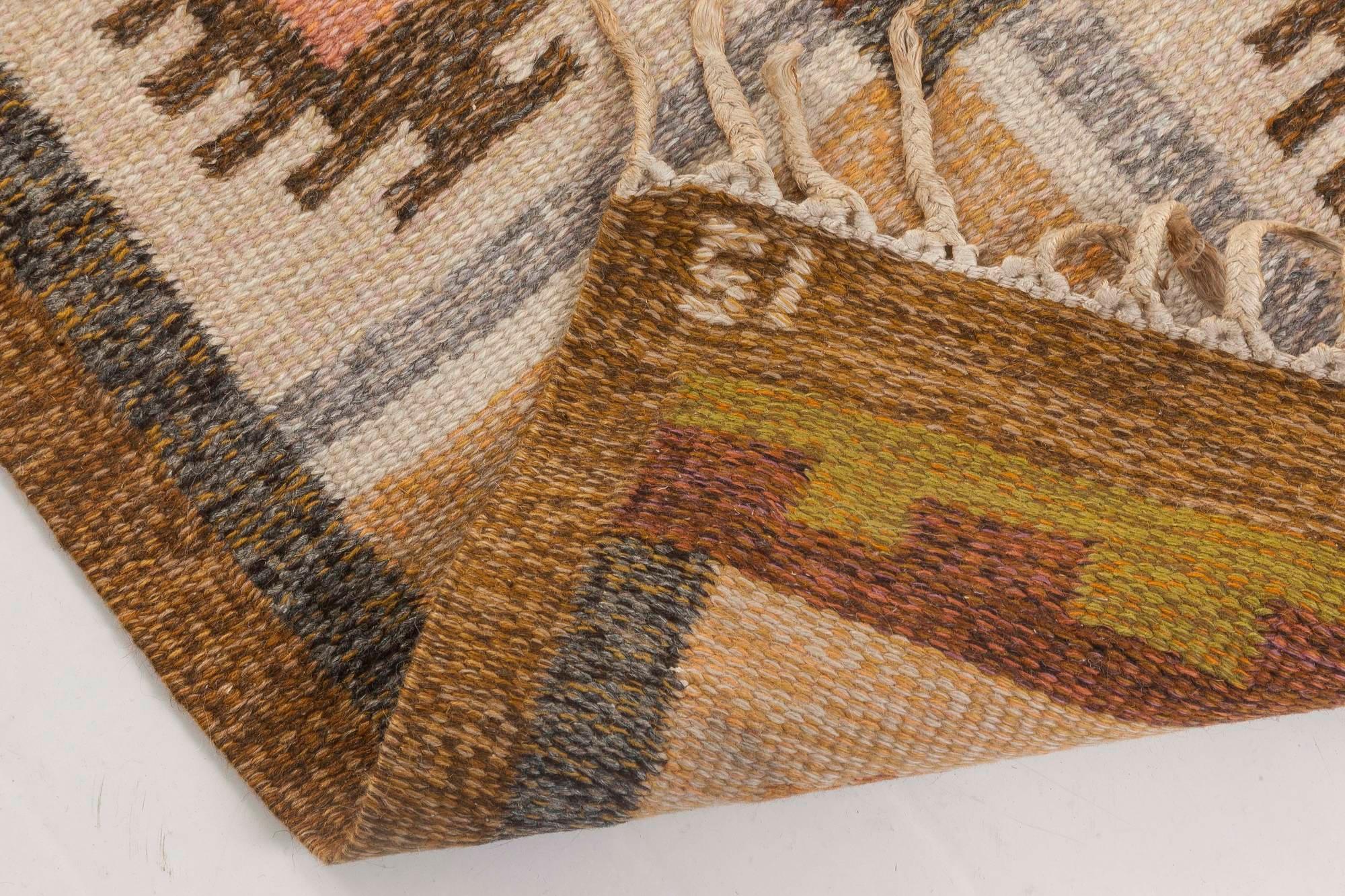 20th Century Doris Leslie Blau Warm Nordic Charm: Vintage Swedish Flat-Weave Rug by Ingegerd For Sale