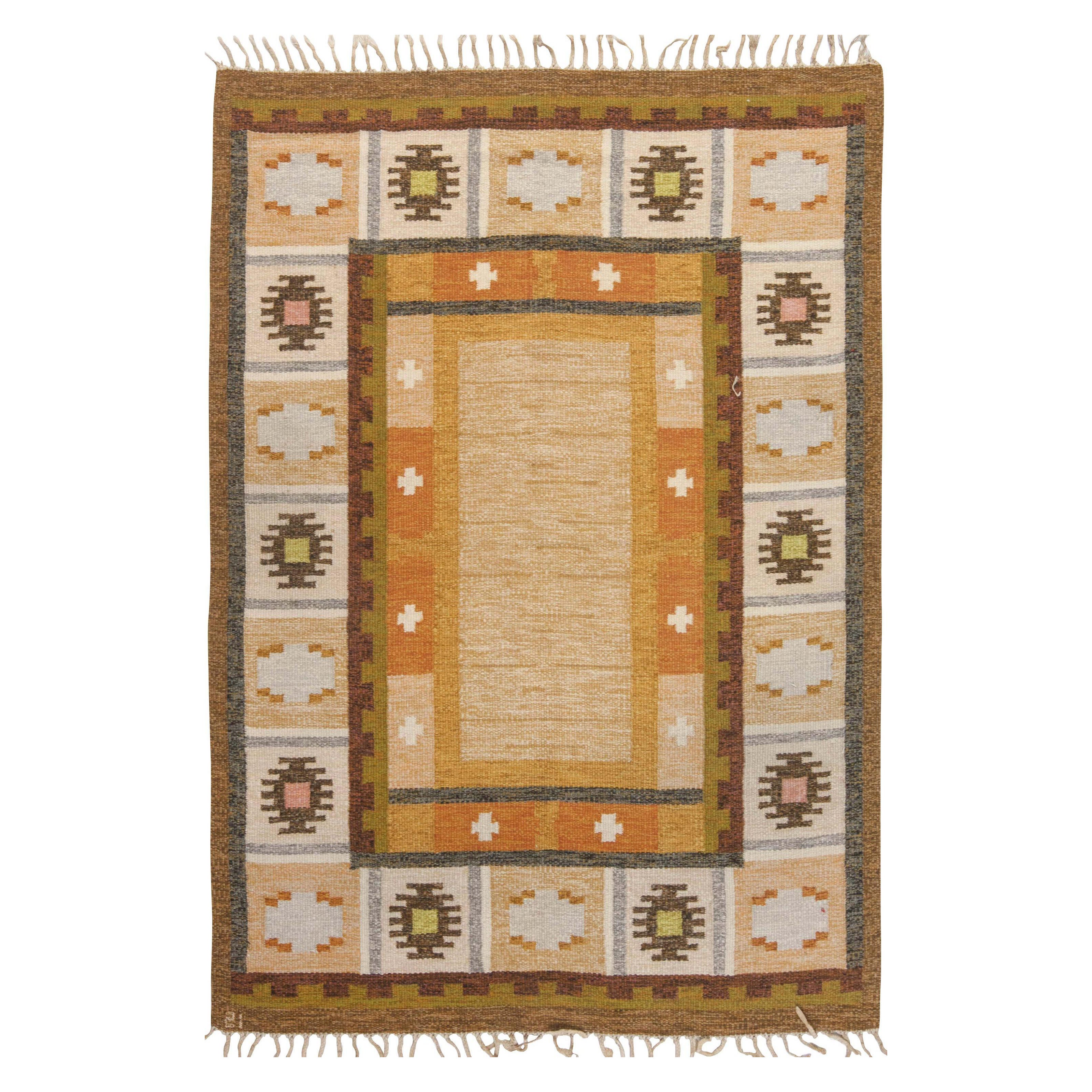 Doris Leslie Blau Warm Nordic Charme: Schwedischer Flachgewebe-Teppich von Ingegerd im Angebot