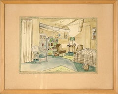 Vintage Apartment Interior #2 - Watercolor and Pen on Paper