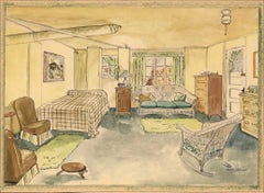 Chattanooga, Tennessee - Apartment Interior #1 - Watercolor and Pen on Paper
