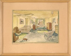 Vintage Chattanooga, Tennessee - Apartment Interior #1 - Watercolor and Pen on Paper