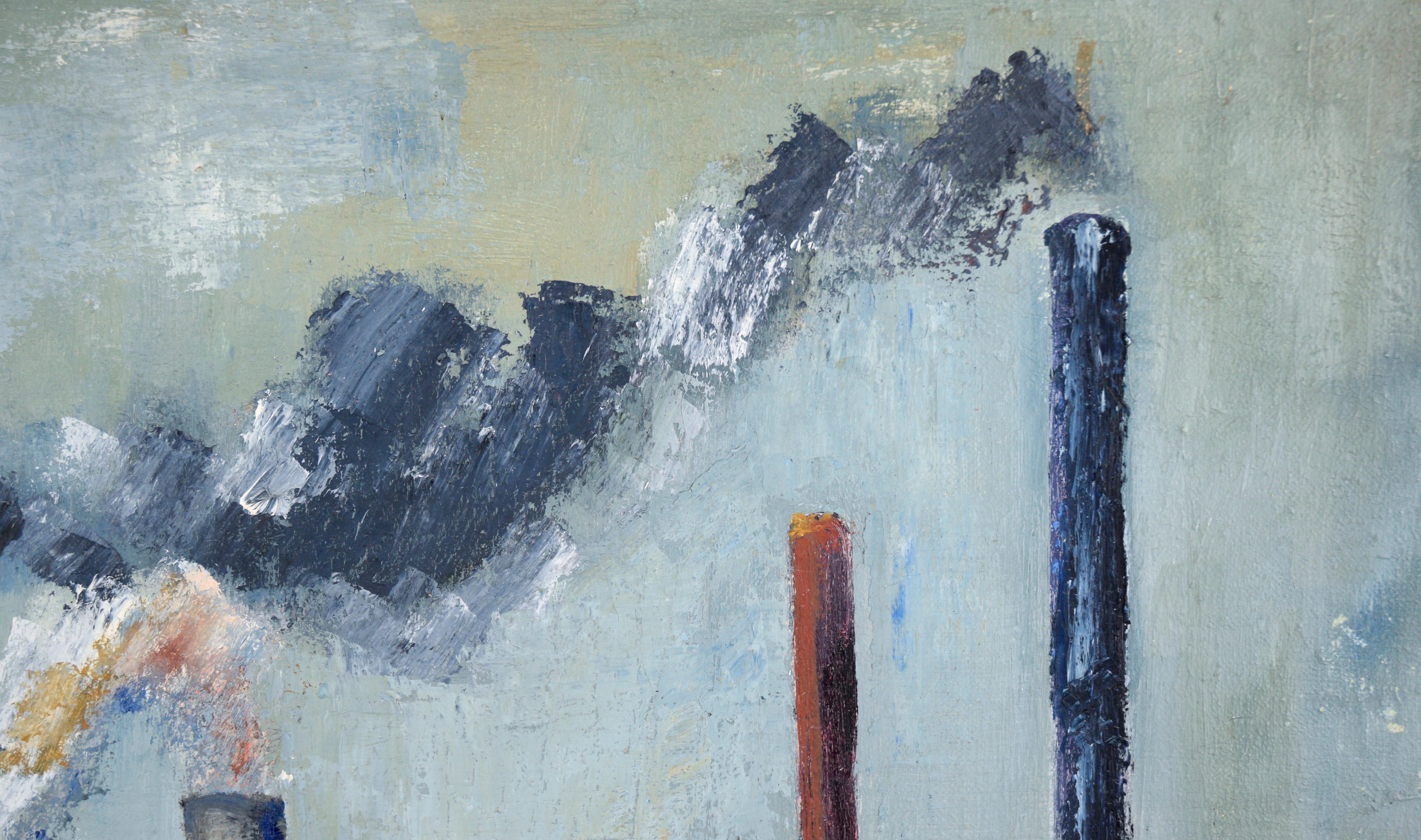 Fábricas - Paisaje industrial en óleo sobre lino - Painting de Doris Lyons Hoover
