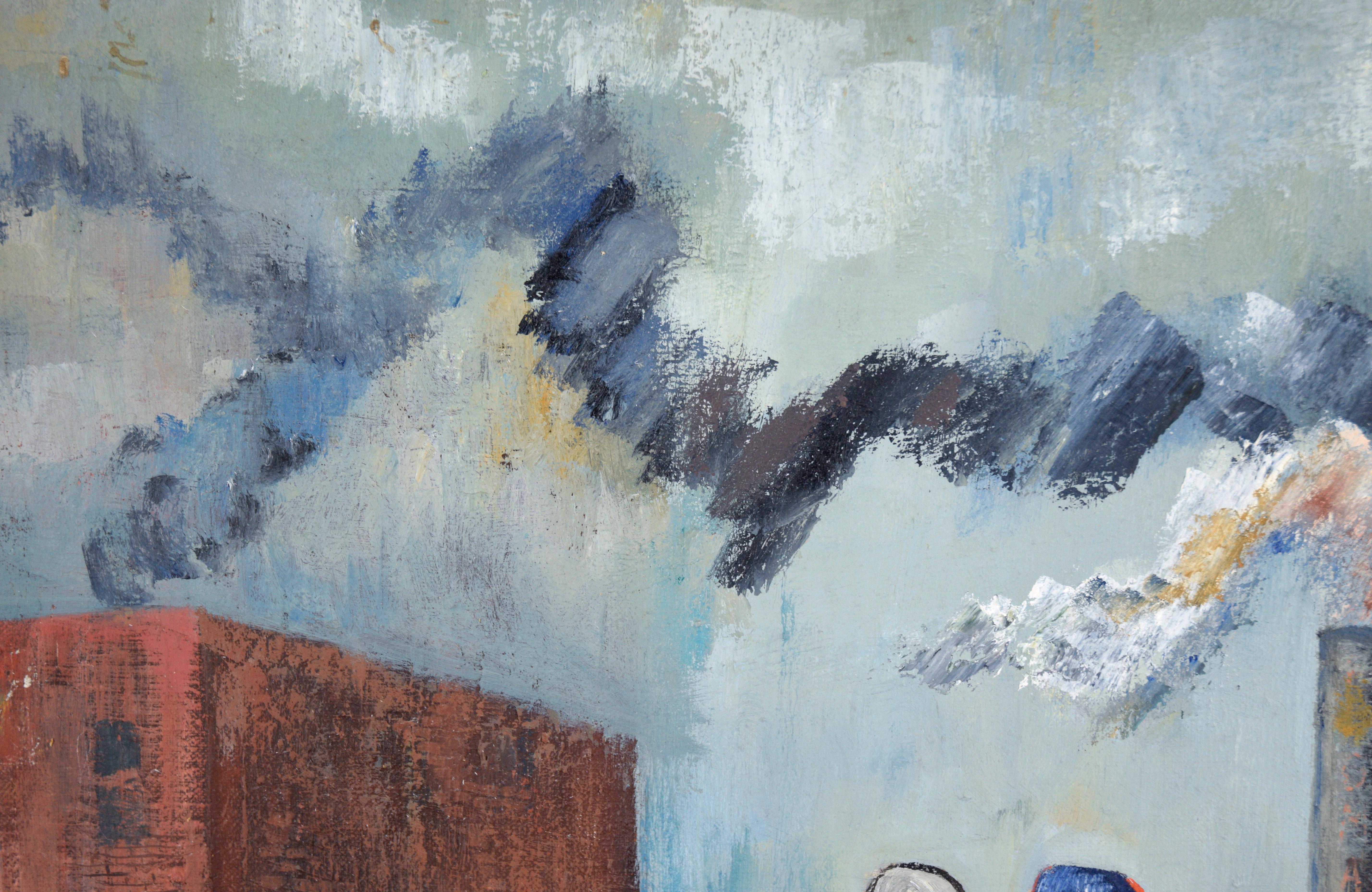 Fábricas - Paisaje industrial en óleo sobre lino - Painting impresionista estadounidense de Doris Lyons Hoover