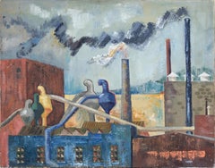 Fabricants - Paysage industriel à l'huile sur lin