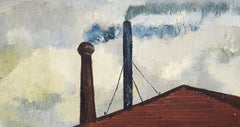 Industrial Landscape with Row Houses in Oil on Linen