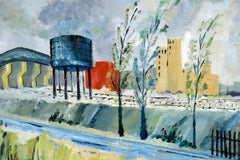 Industrial Landscape with Trees in Oil on Linen