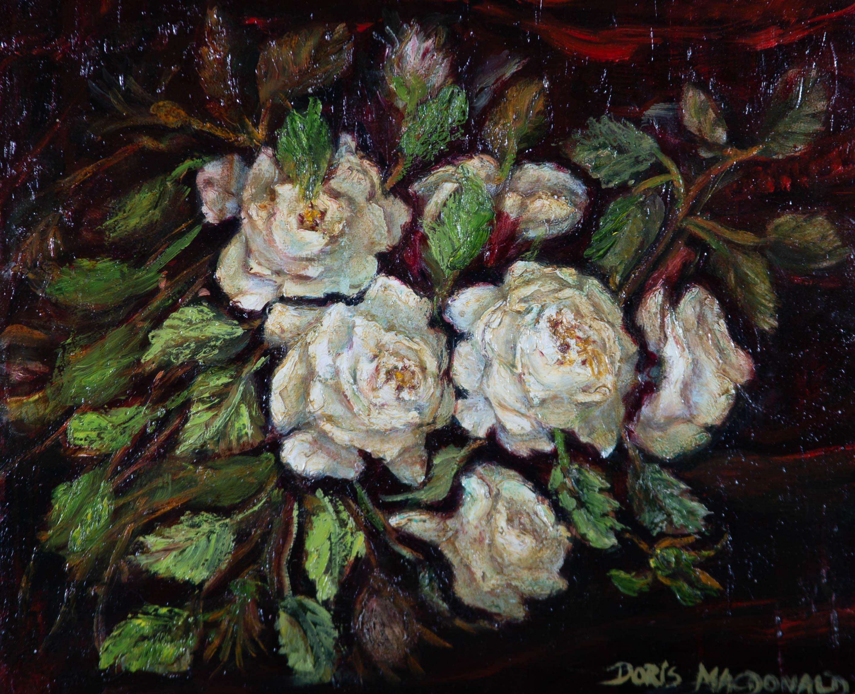 Doris MacDonald - 20th Century Oil, White Roses For Sale 1
