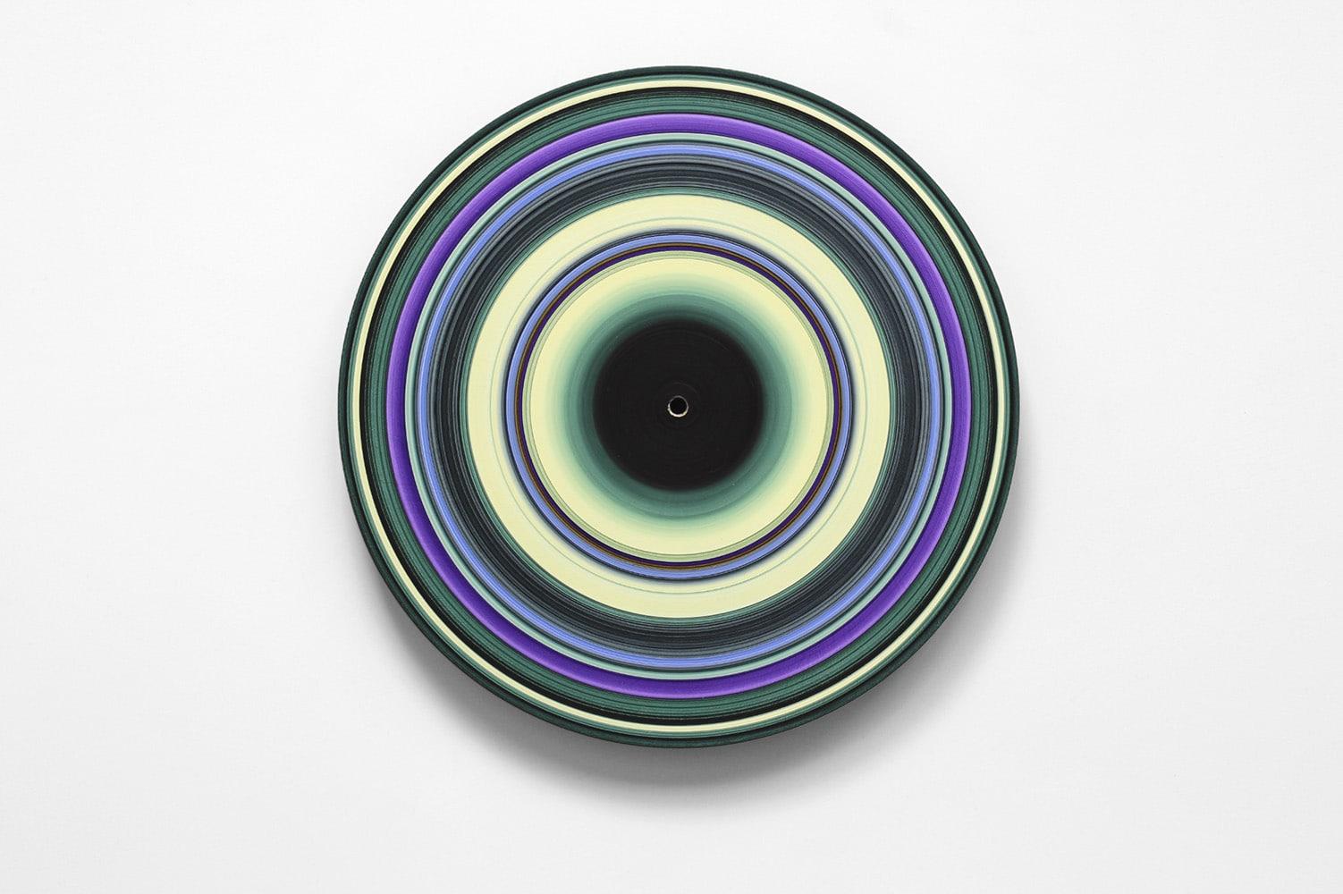 Around the World No. 10C by Doris Marten - Oil on vinyl, music, circle, vivid