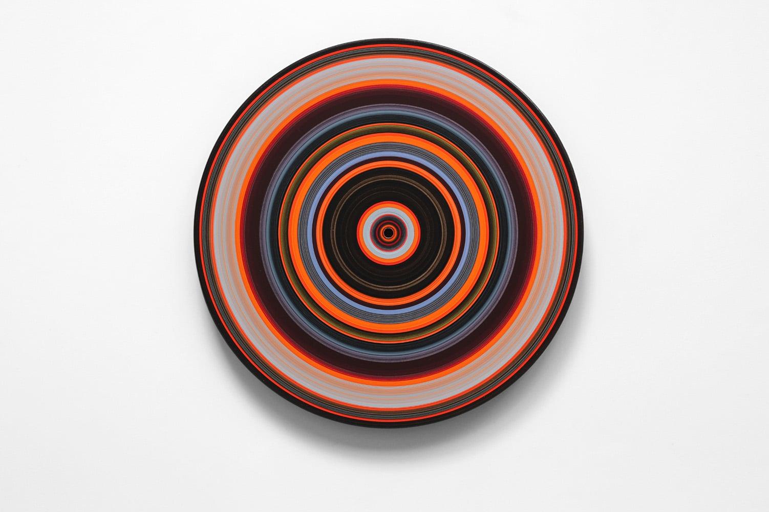 Around the World No. 22E by Doris Marten - Oil on vinyl, music, circle, lines