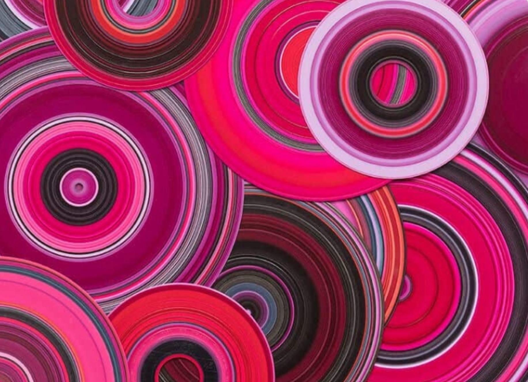 Assemblage No.03 by Doris Marten - Abstract painting on vinyl, vivid pink, tondo For Sale 7