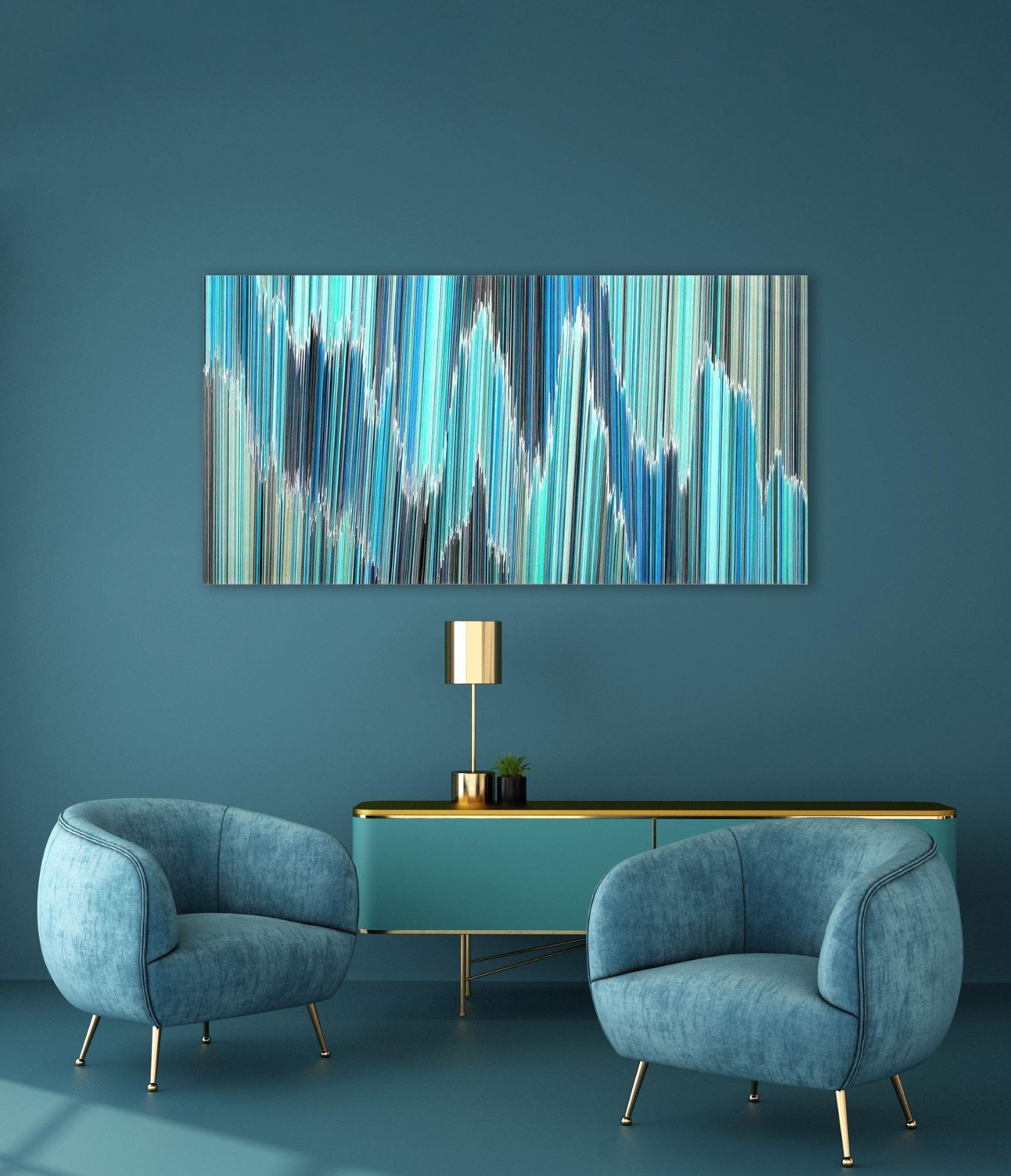 BL-AD No.18 de Doris Marten - Peinture abstraite contemporaine, lignes bleues en vente 1