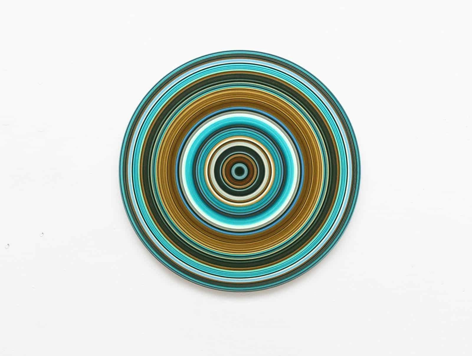 Blue Edition No.02m by Doris Marten - Oil on vinyl, music, circle, lines