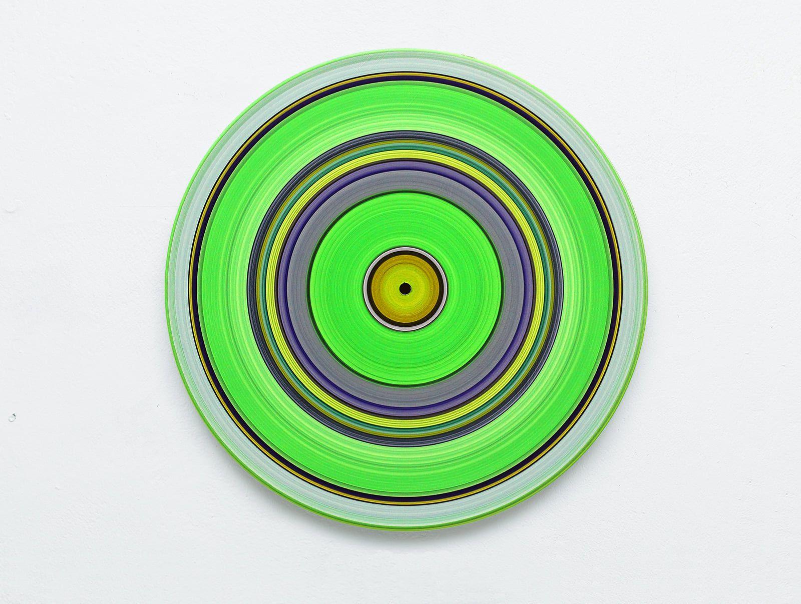 Doris Marten Abstract Painting – Grüne Ausgabe Nr. 12, Sound & Vision Serie von D. Marten – Gemälde auf Vinyl