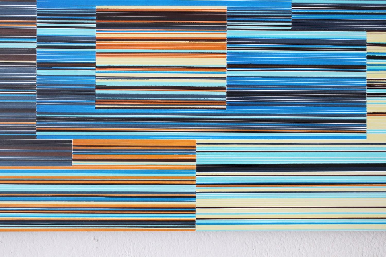Louche n°51 de Doris Marten - Peinture abstraite, minimaliste, bleue, lignes, jaune en vente 2