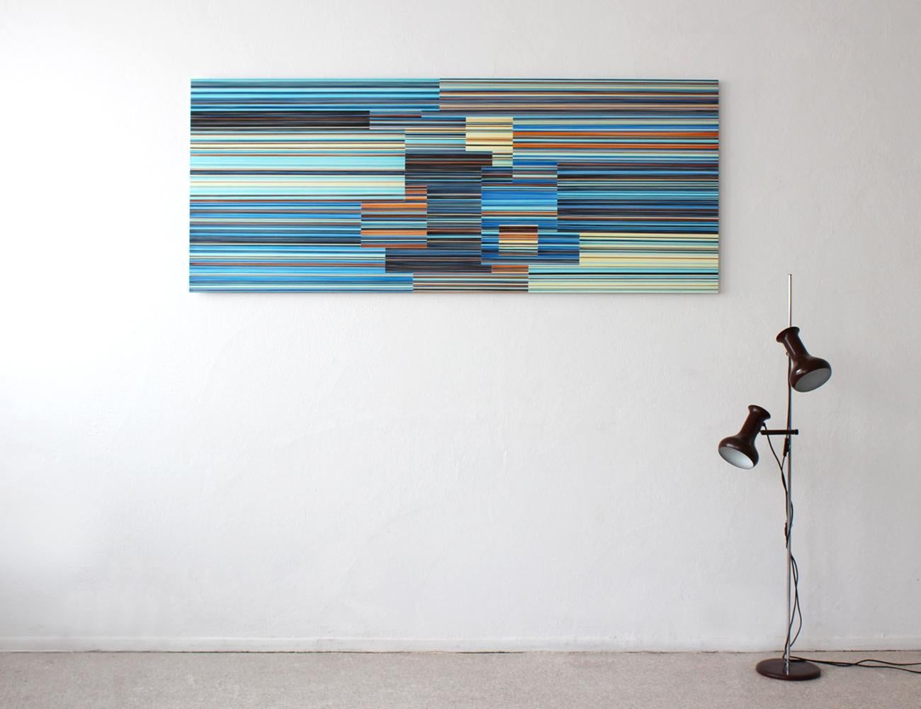 Layer No.51 by Doris Marten - Abstract painting, minimalist, blue, lines, yellow For Sale 4