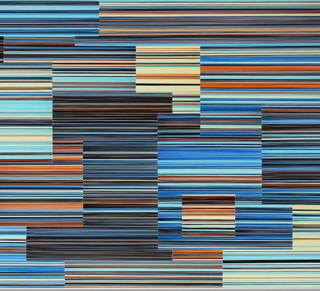 Layer No.51 by Doris Marten - Abstract painting, minimalist, blue, lines, yellow For Sale 5