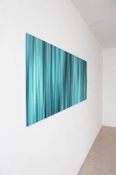 Light'n'Lines No.7 par D. A., peinture minimaliste de 78.74 in de large, bleu-vert