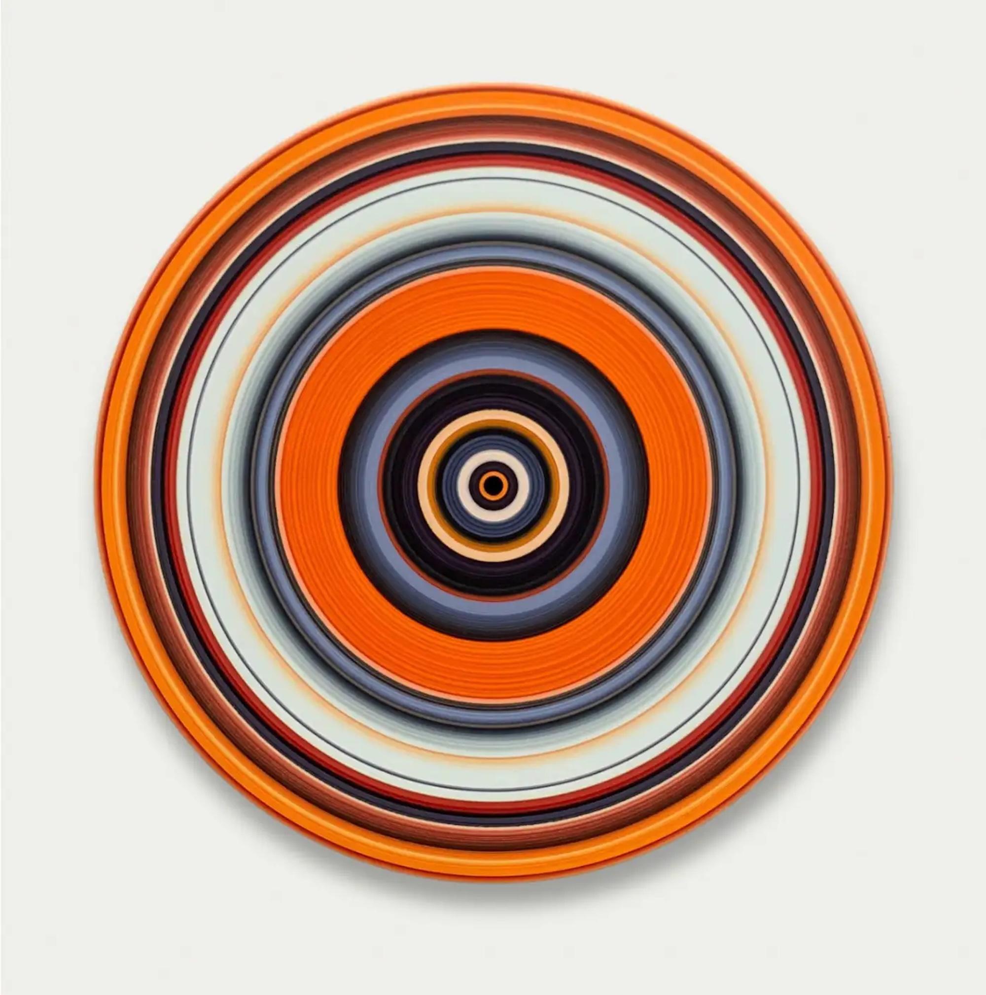Pilgrim No. 37 by Doris Marten - Oil on vinyl, music, orange, abstract, hypnotic